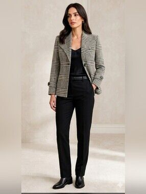 Anne Klein Classic 100% Wool Blazer Jacket Office Sz M Houndstooth Black White